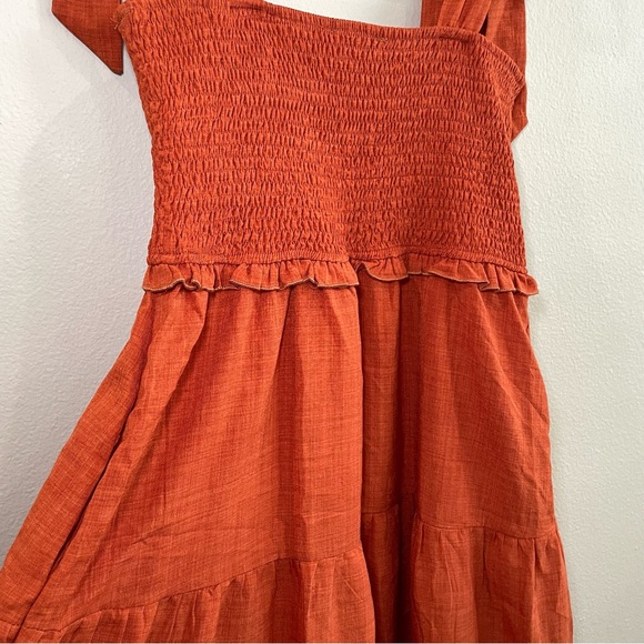Rust Bow Strap Tiered Maternity Midi Dress Pinkblush Size M Color Rust Orange - Picture 11 of 12